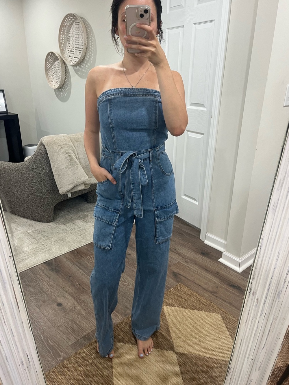 Sincerely Jules Strapless Denim Jumpsuit